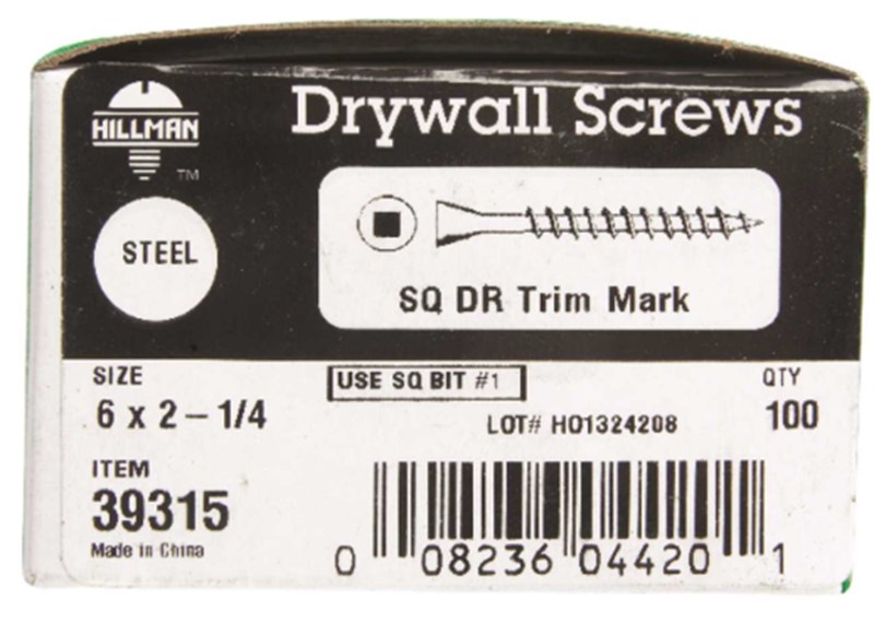 Hillman Square Trim Head Black Phosphate Steel Drywall Screws 100 Pack